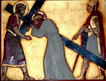 The fifth Station: Jesus helped by Simon of Cyrene