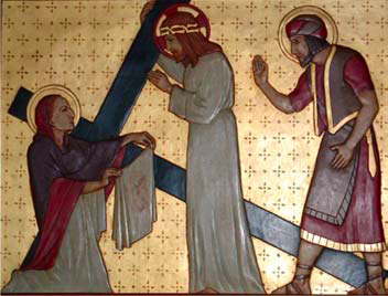 The sixth Station: Jesus rewards Veronica's charity